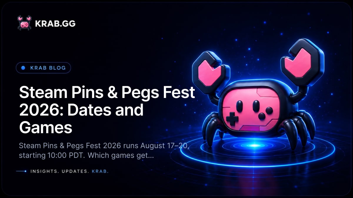 Steam Pins & Pegs Fest 2026 banner with pinball and peg-game artwork