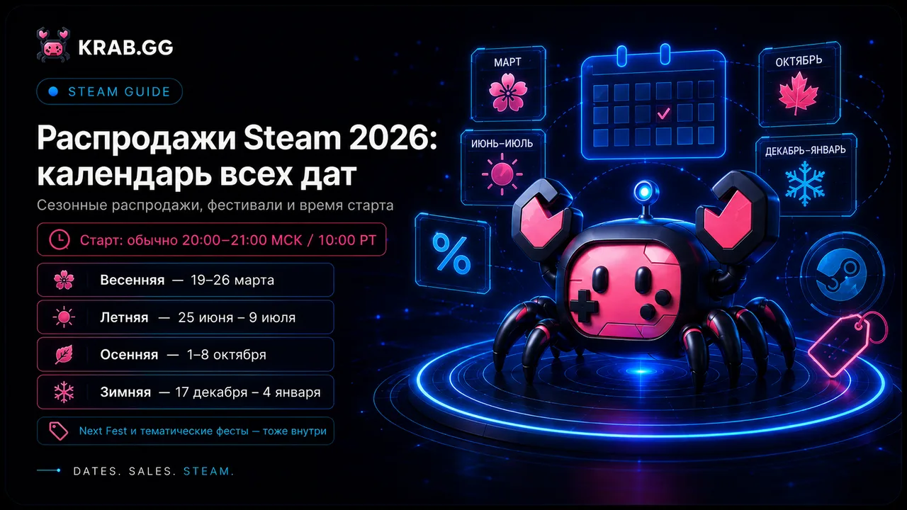 Steam Sale 2026 calendar showing all sale dates and start times
